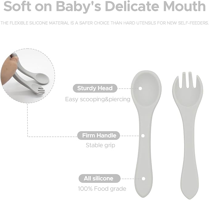 BabyX Baby Silicone Feeder Set, 3-pcs Safari Wildlife-themed Baby Plate with Suction, Spoon and Fork for Babies Toddler Kids, BPA-Free, Baby Utensils Feeding Supplies, Microwave and Dishwasher Safe