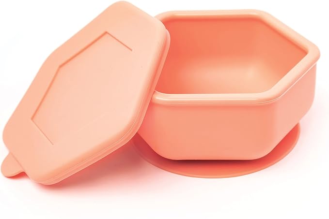 Tiny Twinkle Silicone Suction Bowl with Lid for Baby and Toddler - 100% Silicone - BPA Free - Microwave Safe - Suction Bowls For Baby, Snack Containers For Toddlers (Coral)