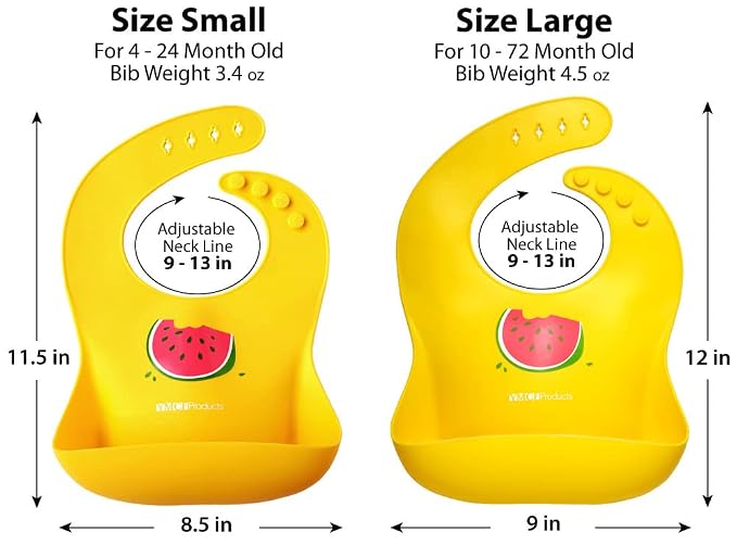 2-Pack Waterproof Silicone Baby Bib Lightweight Comfortable Easy-Wipe Clean (Orange/Yellow, Large)