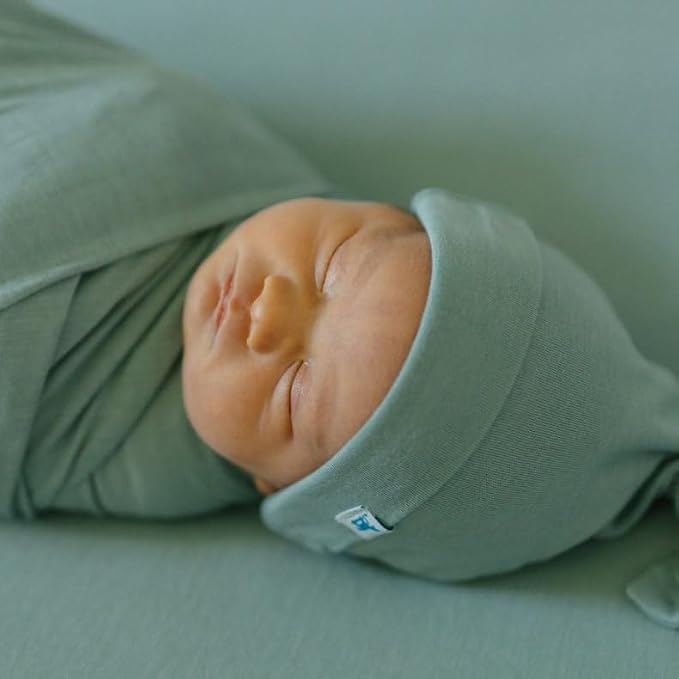 Little Unicorn Stretch Knit Swaddle and Hat Set | Super Soft | Large Baby Blanket for Swaddling, Burping, Nursing | Newborn Infant Beanie Cap | Harbor