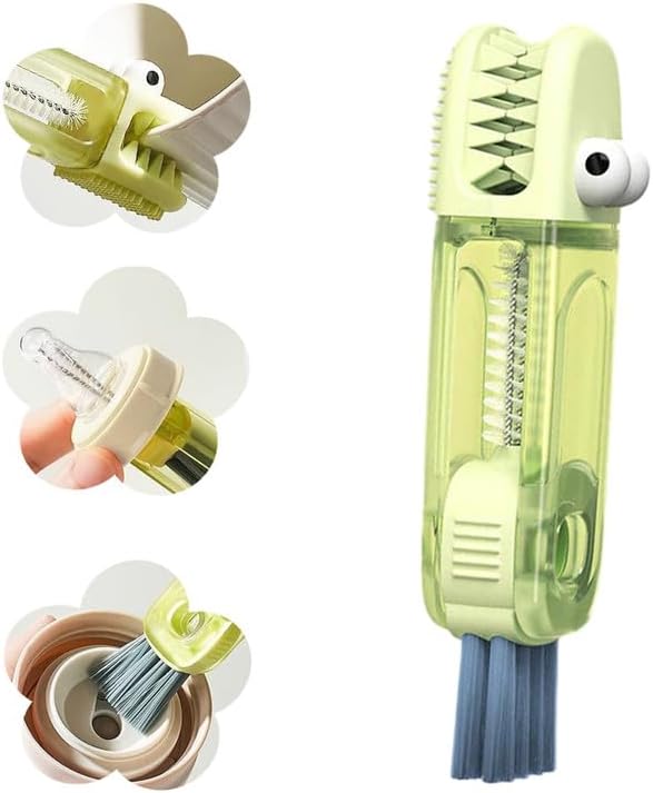 Moonboat 3 in 1 Cup Lid Cleaning Brush, 2024 New Portable Crevice Cleaning Brush Set for Baby Bottle Gap Tight Spaces Cup, Rotatable Cup Lid Cleaner Cup Mouth Scrubber, B-green