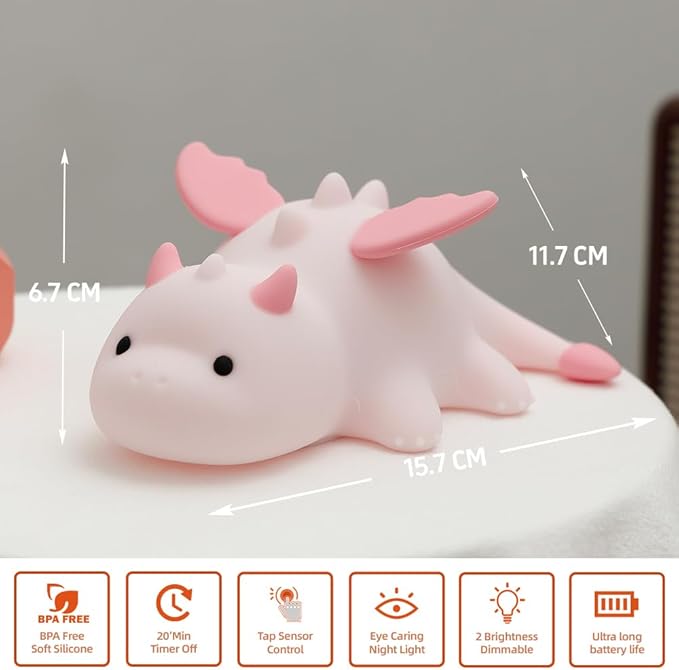 Dinosaur Night Light for Kids, Magnetic Baby Night Lights Plug Into Wall, Silicone Night Lamp Rechargeable, Night Light for Breastfeeding, 3 Dimming with 7 Color Changing Touch Lamp for Nursery Decor
