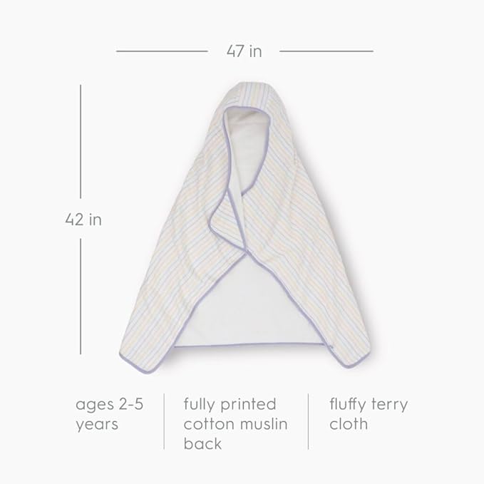 Little Unicorn Hooded Bath Towel | Absorbent Cotton & Terry Blend | Larger Size for Baby & Toddlers, 1-6 Years (Unicorn Stripe)