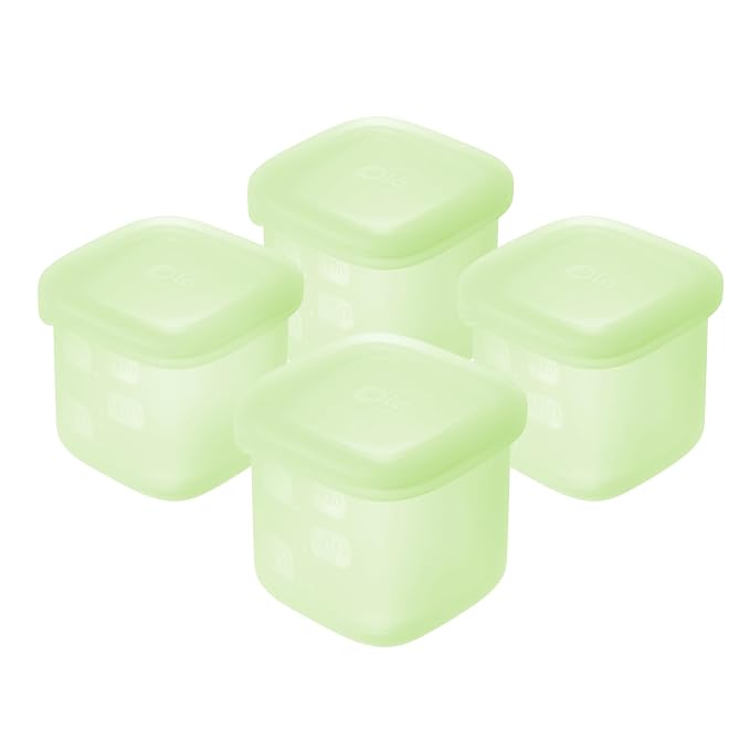 Olababy Training Spoon Set (Kiwi/Blueberry) + Olababy Clear Sense Silicone Storage Containers 4pk (Kiwi, 4 oz)