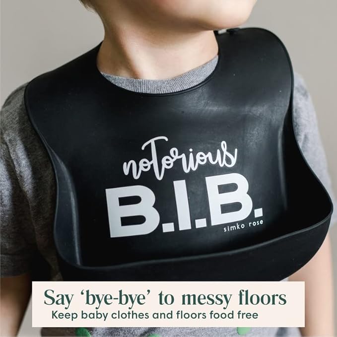 Simka Rose Silicone Baby Bibs with Food Catcher - Adjustable Soft Catch All Bib for Boys & Girls - High Chair Dining Table