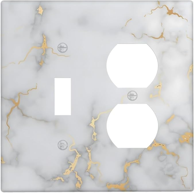 Luxury White And Gold Marble Abstract Modern Wallplates 1 Toggle 1 Duplex Switch Plate Electrical GFCI Faceplate Decorative Light Switch Covers for Bathroom Kitchen Decor