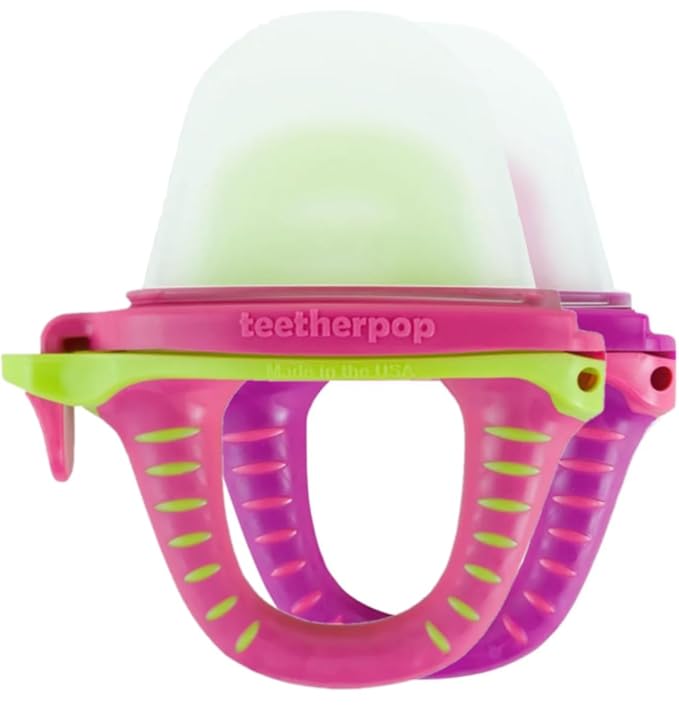 Teetherpop Fillable Freezable Teethers for Babies - Breastmilk Teether with Spill-Proof Sippy Slits ??Teething Popsicle for Baby, Liquids & Purées, Cooling Teething Relief Feeder Pacifier - Pink Set