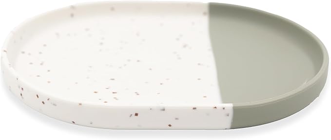 Yeah Baby Goods Silicone Plate for Highchair Trays & Full Set Tables - Duo-Toned, Modern Terrazzo Kids Plates - Dishwasher & Microwave Safe Plates - Non-Suction Baby Dishes (Sage/Brown Speckle)