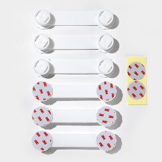 Baby Safety Cabinet & Drawer Locks, 6-Pack, Easy Removal, No Residue | Designed for Clever and Strong Toddlers with a Button Type Dual Lock System and Easy Adult Operation
