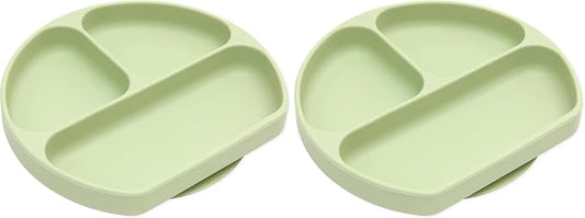 Bumkins Silicone Grip Dish, Suction Plate, Divided Plate, for Baby and Toddler, BPA Free, Microwave and Dishwasher Safe – Sage (Pack of 2)