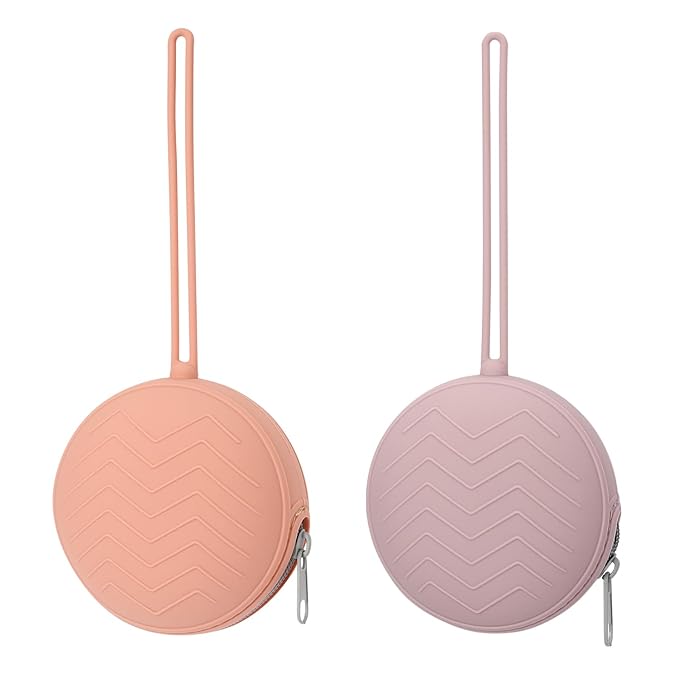 2 Pack Silicone Pacifier Holder Case, BPA-Free Silicone Newborn Pacifier Holder for Baby Boys & Girls, Travel Pacifier Storage Case for Diaper & Strollers (Muted/Lilac)