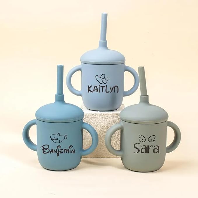 Custom Baby Sippy Cup with Engraved Name,Personalized Silicone Baby Cup with Handle,Newborn & Christmas Gift