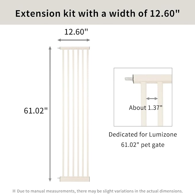 Lumizone Extra Tall Cat Gate Extension Kit 61.02" High Pressure Mounted 12.6" Extra Wide 1.37" Gap No Drilling Tall Pet Gate for Dogs (Cream, 61.02" H x 12.60" W, Extension)