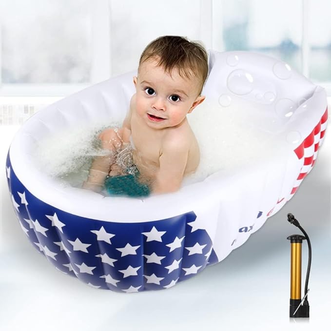 Inflatable Baby Bathtub,Newborn to Toddler Bath Tub with Built-in Air Pump,Portable Travel Shower Basin with Back Support,Foldable Toddler Tub Shower for Kids 0-6 Months(White)