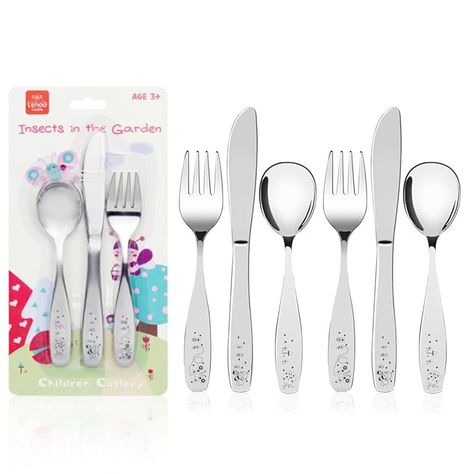 Lehoo Castle Toddler Silverware 6-Piece | Toddler Utensils for 3 Year Old, Kids Spoons and Forks Knife Set, Children Safe Flatware for Self Feeding (Insect)