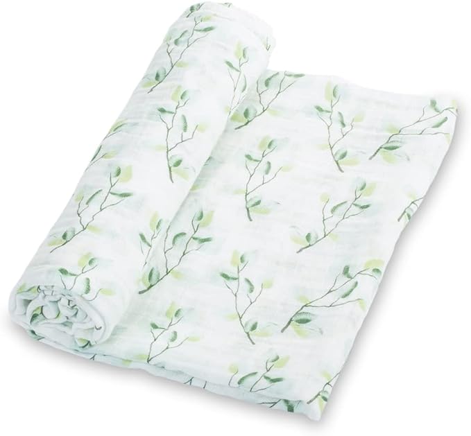 LollyBanks Muslin Swaddle Blankets for Girls, Large 47 x 47 Inches Soft Swaddles for Newborns, Breathable and Lightweight 100% Cotton Baby Blanket, Baby Essentials, Registry (Eucalyptus Print)
