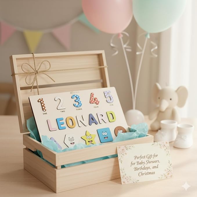 Personalized Name Puzzle for Toddlers 1-3 | Custom Wooden Baby Gift | 1st Birthday, Baby Shower & Easter | Montessori Learning Toy | Nursery Decor for Boys & Girls