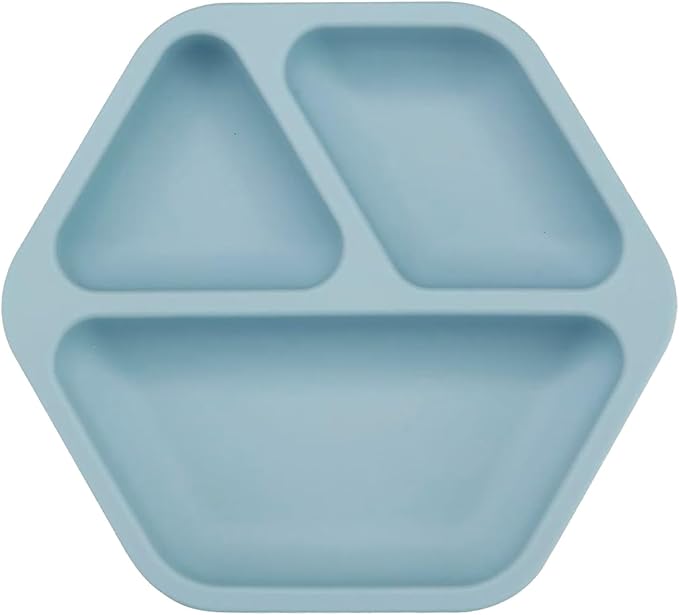 PandaEar 3 Pack Toddler Plates, Hexagon Divided Suction Plates for Baby, 100% Food Grade Silicone Baby Plates, Non-Slip, Baby Led Weaning Supplies, Microwave & Dishwasher Safe (Hexagon)