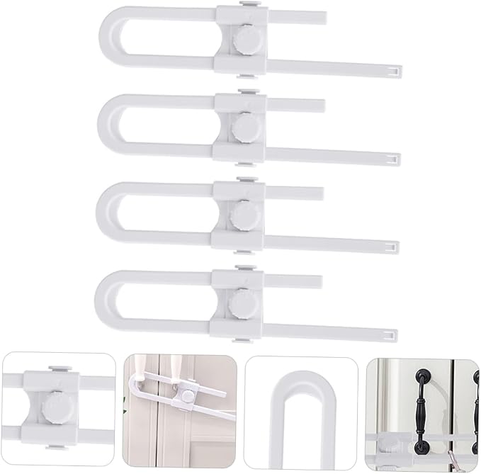FAVOMOTO 4pcs Shaped Protective Lock for Cabinets Easy Install Childproof Drawer Lock Range No Drilling Required