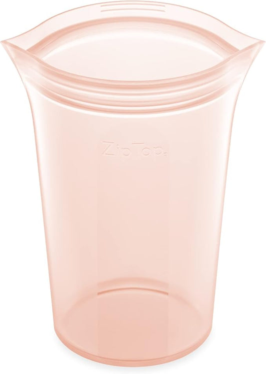 Zip Top Reusable Food Storage Bags | Large Cup [Peach] | Silicone Meal Prep Container | Microwave, Dishwasher and Freezer Safe | Made in the USA