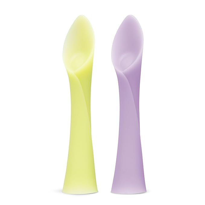 Olababy 100% Silicone Soft-Tip Training Spoon for Baby Led Weaning 2pack (Lemon/Lilac)