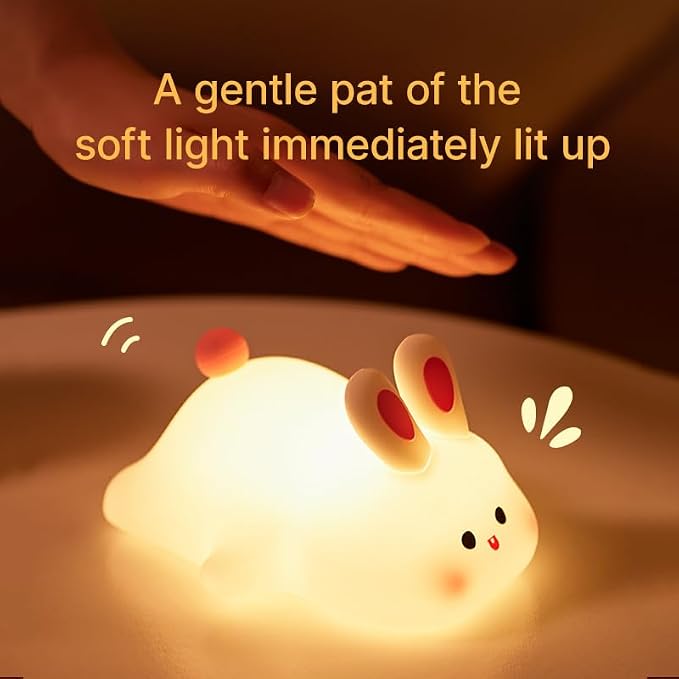 S NMT Cute Rabbit Silicone Night Lights Cartoon Bedroom Lamp for Children's Room Decor, USB Rechargeable Timing Dimming Silicone Sleep Light for Kids, Toddler, Baby