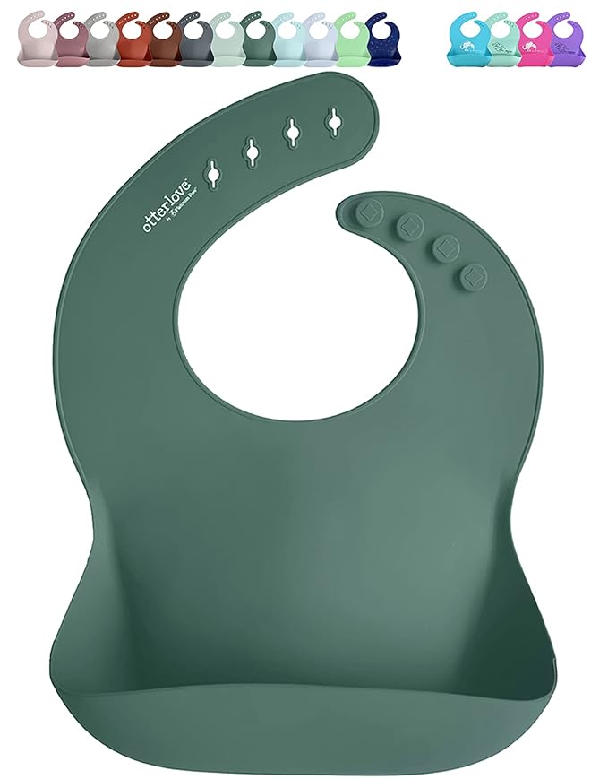 otterlove Silicone Bib ??100% Pure Platinum LFGB Baby Bibs with No Fillers ??Wide Food Catching Pocket ??Easy Clean ??Mess Proof ??Dishwasher Safe ??BPA and Phthalate Free
