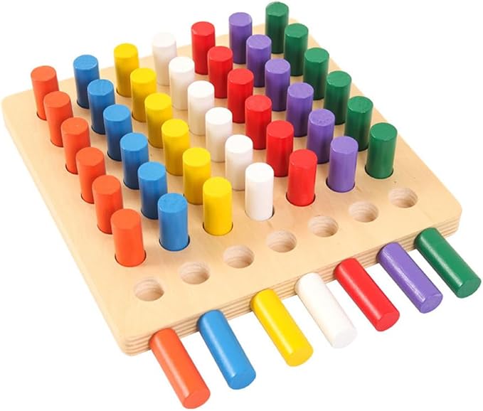 Ontessori Cylinder Socket Peg Board Toy, Wooden Color Matching Insert Rod Puzzle