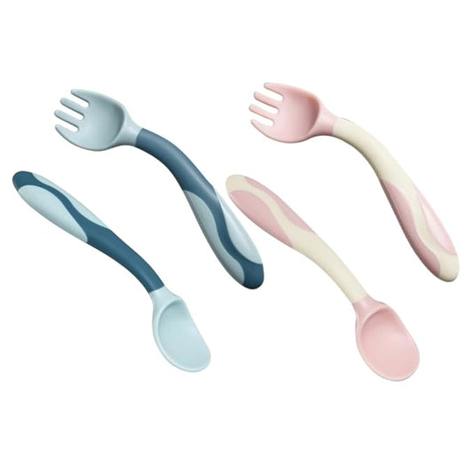Zerodeko 2 Sets Utensils Flexible Silicone Spoons and Forks Food Grade Safe Lightweight Portable Cutlery for Soft Training Tools in