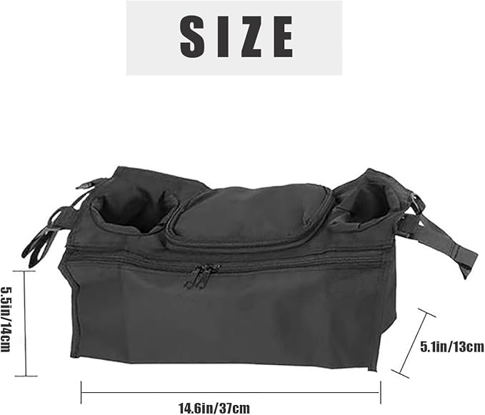 Stroller Organizer with 2 Insulated Cup Holder, Universal Stroller Caddy Accessories Zipper Design Durable Stroller Organizer Bag for All Baby Strollers (Dark blue)