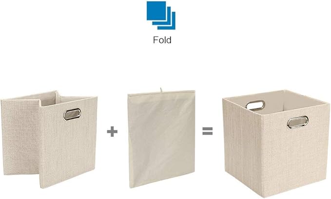 Posprica Collapsible Storage Cubes,11×11×11 Fabric Storage Bins Containers Drawers,4pcs, Beige