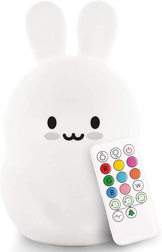 Night Light, Big Size Night Light for Kids, Bedside Lamp, Multicolor Light with Remote Control, Break Resistant, Eye Caring, Adjustable Brightness & Color, Timing Function - Large Rabbit