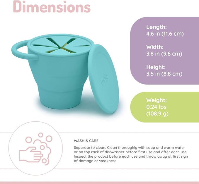melii 100% Silicone Collapsible Snack Container With Finger Trap, Perfect for on the Go, Easy to Open Lid, Dishwasher, Microwave, Freezer Safe, BPA Free - Blue