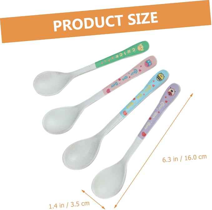 Totority 4Pcs Feeding Spoons with Silicone Heads Ergonomic Training Utensils Fiber Weaning Scoop Tools for Self-feeding
