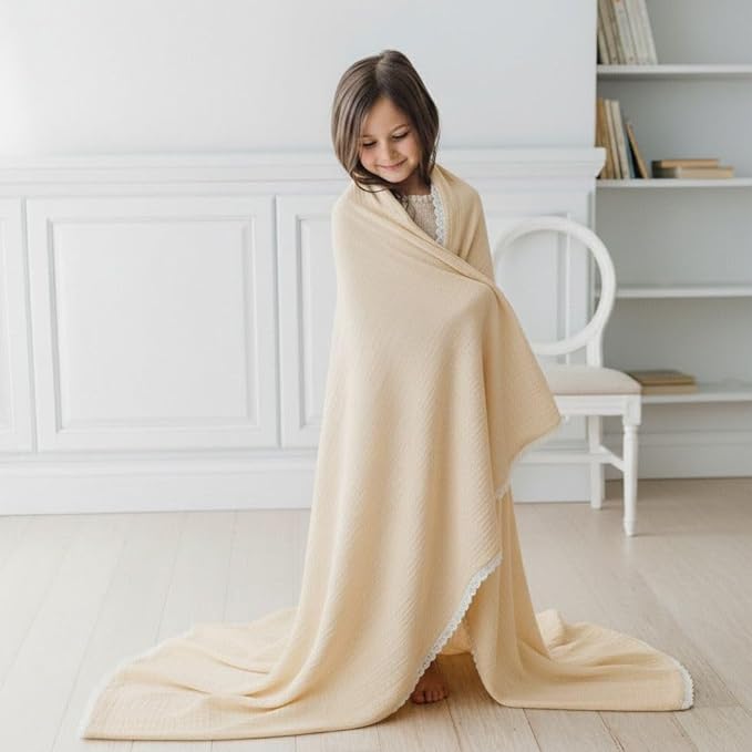 MakeMake Organics GOTS Certified Organic Cotton Muslin Soft Breathable Lightweight Swaddle and Comfort Organic Baby Blanket for Toddler Baby Boys and Girls - Oat, 30" x 40"