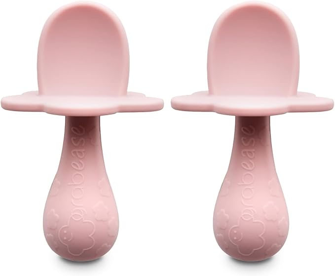Grabease Spoon - Silicone Spoons 2-Pack Blush - Soft Utensils - Dishwasher-Safe, Easy-Grip