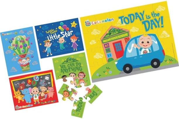 Cocomelon Jigsaw Puzzle Set - Bundle with 5 Wooden Puzzles for Toddlers Plus Stickers and More | Cocomelon Playtime Learning Activities for Kids