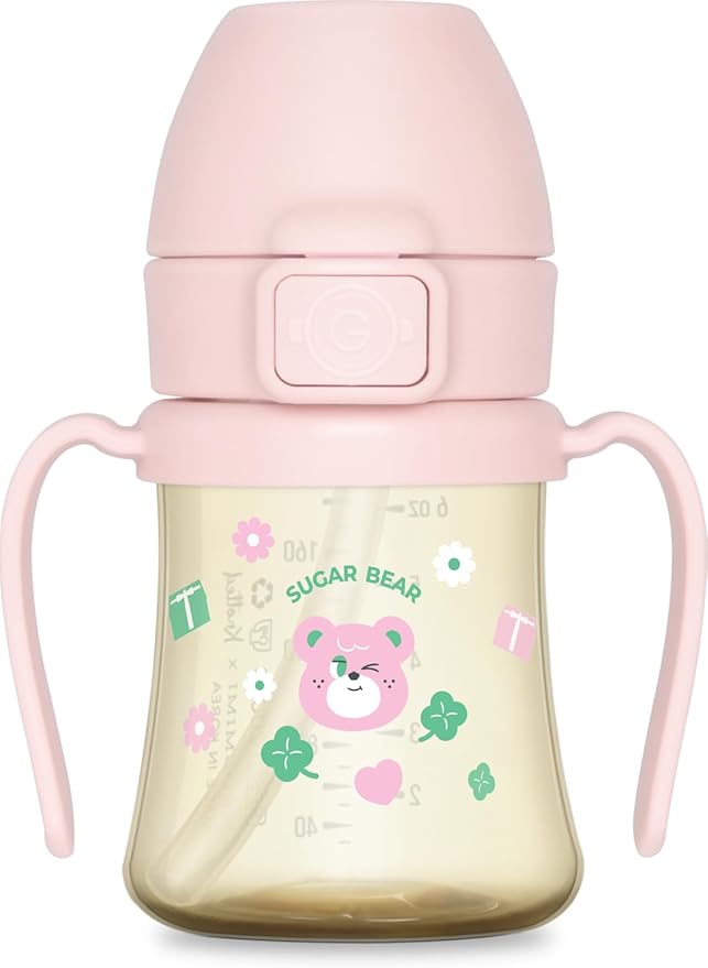 GROSMIMI x KNOTTED Flip Top Spill Proof Sippy Cup, PPSU, BPA Free, Stage 2 Straw for Toddlers (Sugar bear 6ox)