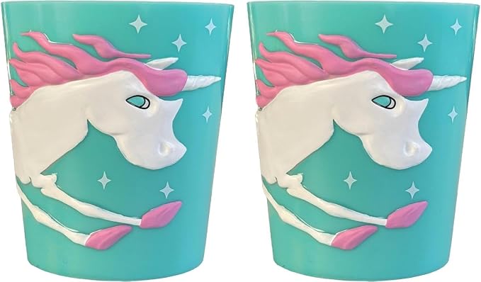 Lily's Home 3D Unicorn Kids Tumbler with Straw, 10 Oz 2-Pack, BPA-Free Plastic Reusable Cups for Toddlers, Unbreakable & Leak-Resistant for Outdoor Use, Ideal Unicorn Gifts for Girls Ages 3-6