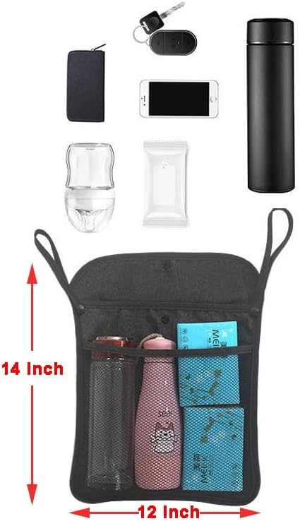 Baby Stroller Organizer With Two compartments Front Mesh Pocket for Bottle Nappy Diaper Storage, Detachable Straps,2pcs Organizer Hooks (Yellow)