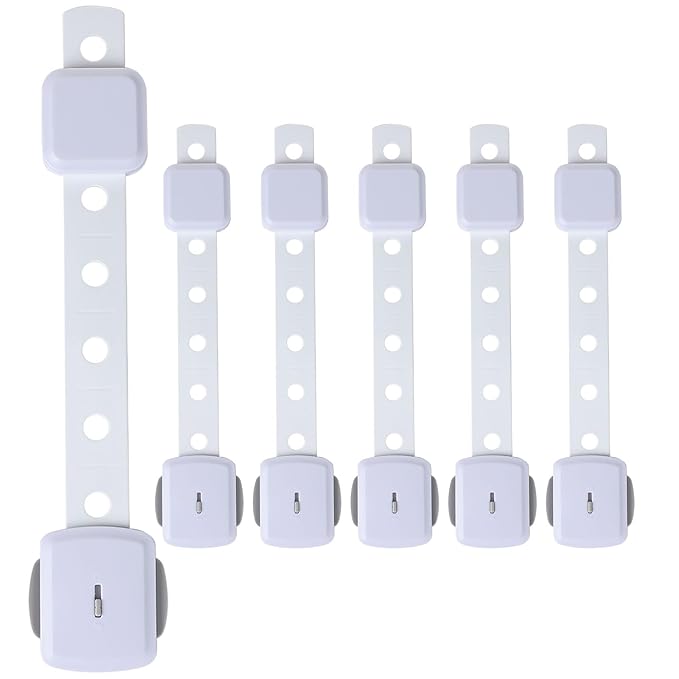 Fursafe&Q Cabinet Locks Baby Proofing, Baby Drawer Safety Locks -Adhesive Child Safety Lock Straps Adjustable Door Latch for Fridge Toilet Oven No Drill Furniture Kitchen Lock