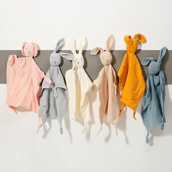Organic Cotton Muslin Lovey Blanket, Organic Cotton Muslin Bunny Security Blanket Soft & Breathable Lovie Baby Gifts for Boys and Girls