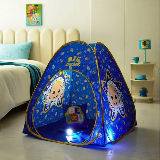Cocomelon 3-Piece Slumber Set,Kids Indoor/Outdoor Pop Up Play Tent with UPF 30+ Protection, Pillow & Flashlight