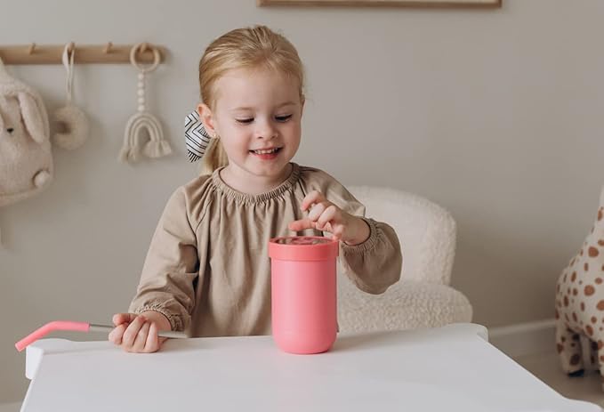 Toddler straw cups spill proof | Set of 2 Stainless steel Baby straw sippy cups for toddlers 3+ year old | Insulated Kids cup tumblers | Best training cups for toddlers 1-3