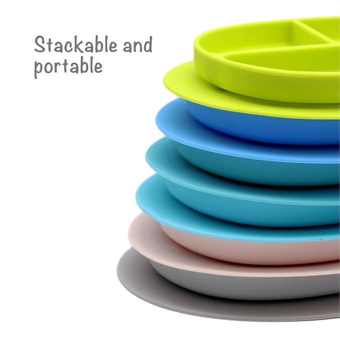 Silicone Suction Plate, Baby Toddler Training Divided Plate, Unbreakable, First Stage, Safe Silicone, Non-Toxic, BPA Free, Food Grade Silicone, Baby Registry Must-Haves, Dish with Bottom Grip.