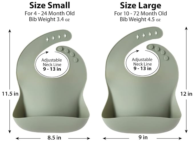 2-Pack Waterproof Silicone Baby Bib Lightweight Comfortable Easy-Wipe Clean (Sea Shell/Seafoam Green, Large)