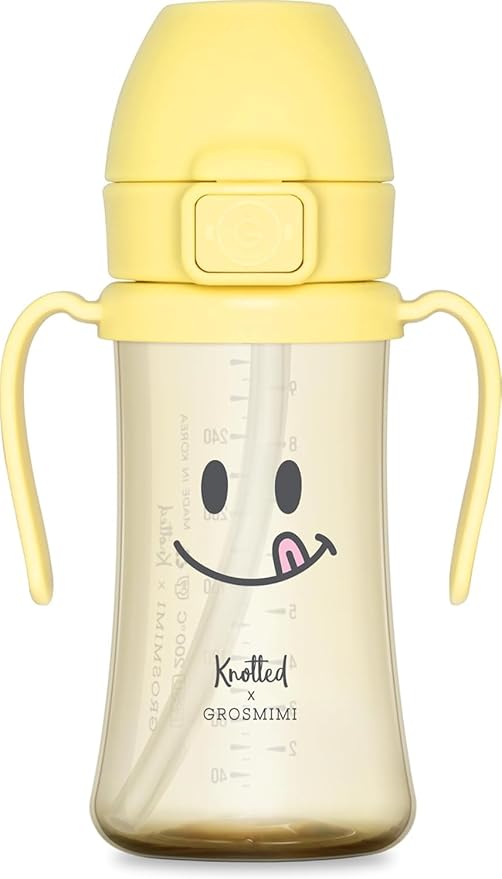 GROSMIMI x KNOTTED Flip Top Spill Proof Sippy Cup, PPSU, BPA Free, Stage 2 Straw for Toddlers (Smile 10oz)