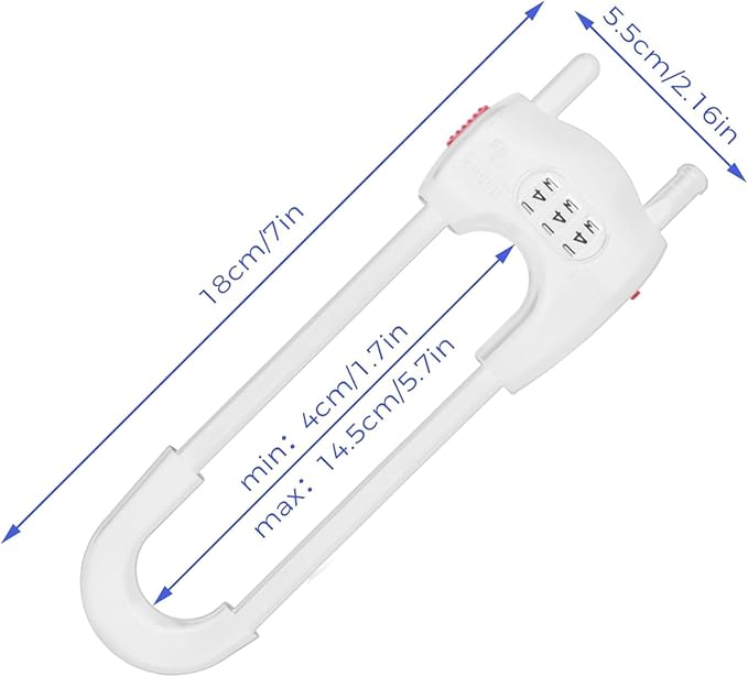 Upgrade 2 Packs Sliding Cabinet Locks, Baby Proofing U-Shaped Child Safety Latches ，Childproof Latches for Knobs, Handles on Kitchen Doors and Home Drawers Closet (White, 2)