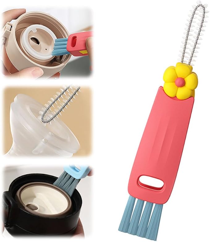 2024 New 3 in 1 Cup Lid Cleaning Brush,Crevice Cleaning Brush Set for Baby Bottle Gap Tight Spaces Cup,3 in 1 Multifunctional Cleaning Brush Portable Cup Lid Cleaner with Brush(D)