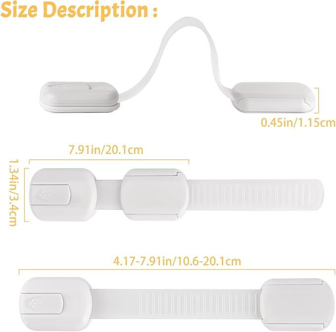 Safety Locks 6-Pack - Fridge & Cabinet Locks for Kids, 3M Adhesive, No Drilling, No Magnets, Adjustable 4.17-7.91in, Multi-Purpose for Kitchen, Dining, Bedroom, and Living Room